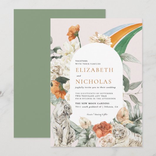 Retro Boho Bloemrijke Botanische Bruiloft Kaart (Voorkant / Achterkant)