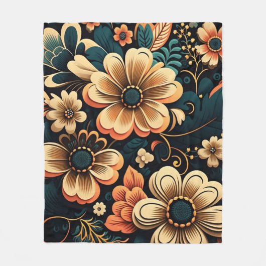 Retro-boho-bloemvermogen Fleece Deken (Voorkant)