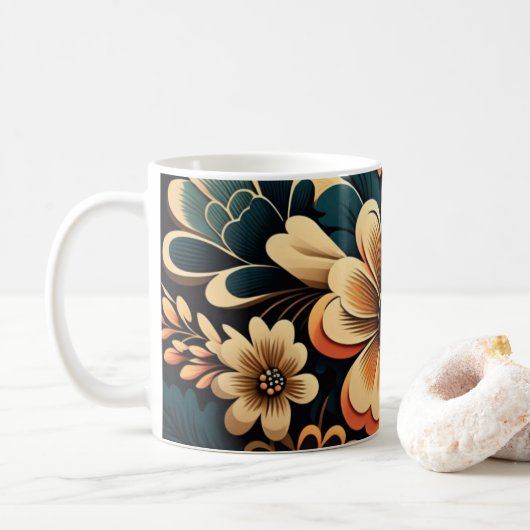 Retro-boho-bloemvermogen Koffiemok (Met donut)