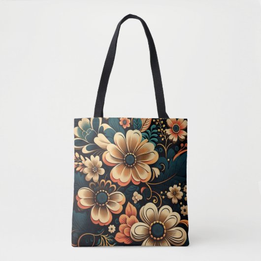 Retro-boho-bloemvermogen Tote Bag (Voorkant)