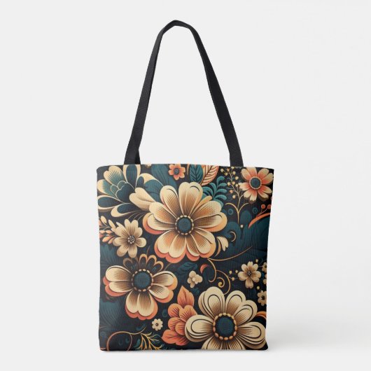 Retro-boho-bloemvermogen Tote Bag (Achterkant)