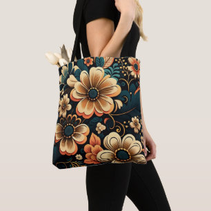 Retro-boho-bloemvermogen Tote Bag