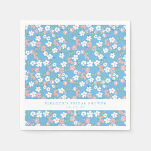 Retro Boho Blue Ditsy Floral Custom Vrijgezellenfe Servet