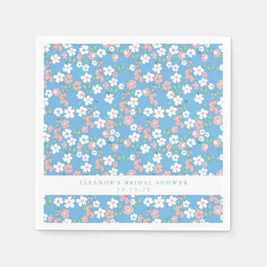 Retro Boho Blue Ditsy Floral Custom Vrijgezellenfe Servet (Voorkant)