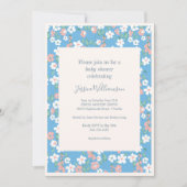 Retro  Boho Blue Ditsy Flowers Baby shower Kaart (Voorkant)