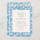 Retro  Boho Blue Ditsy Flowers Baby shower Kaart (Voorkant / Achterkant)