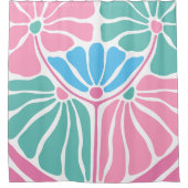 Retro Boho Blue Roze groen Douchegordijn (Voorkant)