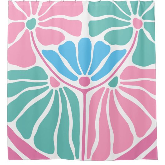 Retro Boho Blue Roze groen Douchegordijn (Voorkant)