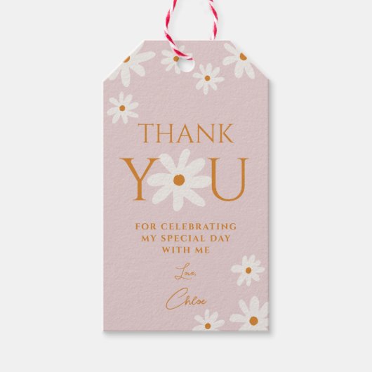 Retro Boho Blush Pink Daisy Dank u Cadeaulabel (Voorkant)