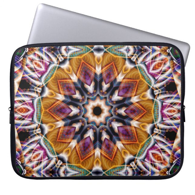 Retro Boho Bohemian Hippie Trippy Rosette Mandala Laptop Sleeve (Voorkant)