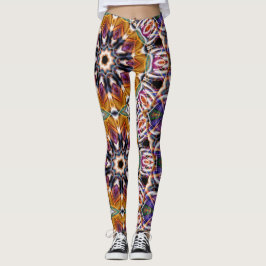 Retro Boho Bohemian Hippie Trippy Rosette Mandala Leggings