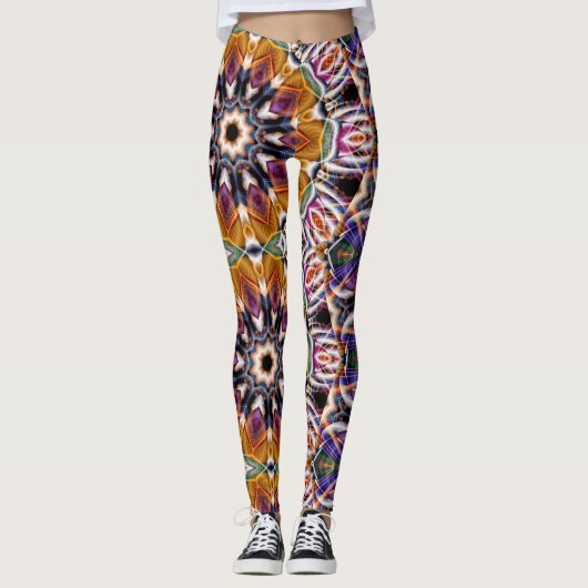 Retro Boho Bohemian Hippie Trippy Rosette Mandala Leggings (Voorkant)
