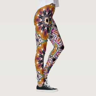 Retro Boho Bohemian Hippie Trippy Rosette Mandala Leggings