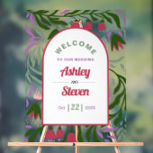 Retro boho boog, folklore bloemen welkom huwelijk acryl bord (Neutraal)