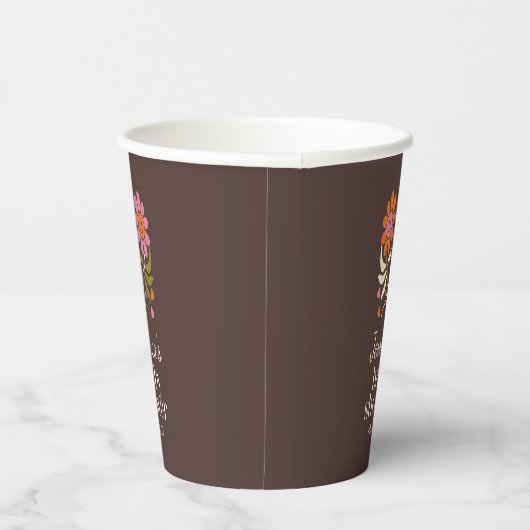 Retro Boho Brown Flower Groovy Baby shower Custom Papieren Bekers (Rechts)