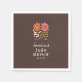 Retro Boho Brown Flower Groovy Baby shower Custom Servet (Voorkant)