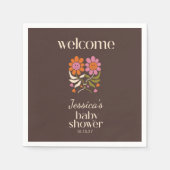 Retro Boho Brown Flower Groovy Baby shower Custom Servet (Voorkant)