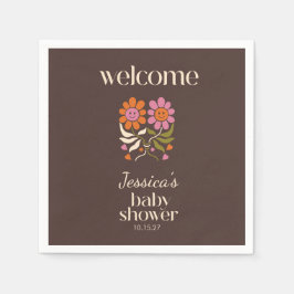 Retro Boho Brown Flower Groovy Baby shower Custom Servet