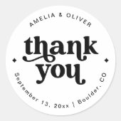 Retro Boho Bruiloft Dank u Ronde Sticker (Voorkant)