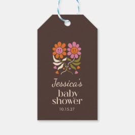 Retro Boho Bruin Bloem Twin Baby shower Custom Cadeaulabel