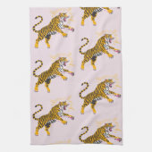 Retro Boho Brullende Tijger Oranje Roze Theedoek (Verticaal)