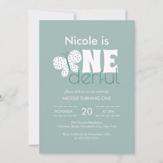 Retro Boho Butterfly 1e verjaardag Dusty Blue Kaart (Voorkant)