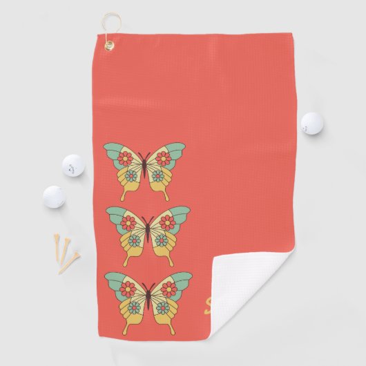 Retro Boho Butterfly Gepersonaliseerde Vrouwen Golfhanddoek (Insitu)
