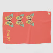 Retro Boho Butterfly Gepersonaliseerde Vrouwen Golfhanddoek (Horizontaal)