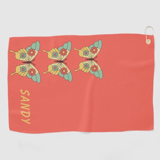 Retro Boho Butterfly Gepersonaliseerde Vrouwen Golfhanddoek (Horizontaal)