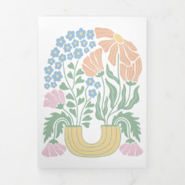 Retro Boho Chic Abstracte Bloemen Trouwdetails Drieluik Uitnodiging