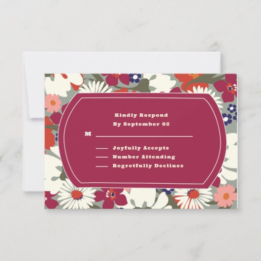Retro Boho Chic Bloem Burgundy Huwelijk RSVP (Voorkant)