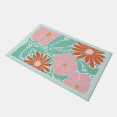 Retro Boho Chic Bloemen Mintgroen Deurmat (Schuin)