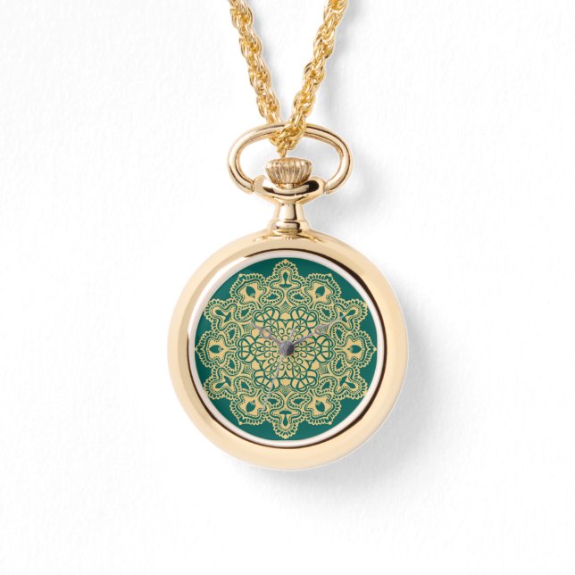 Retro Boho Chic Bohemian Hippie Rosette Mandala Horloge (Voorkant)