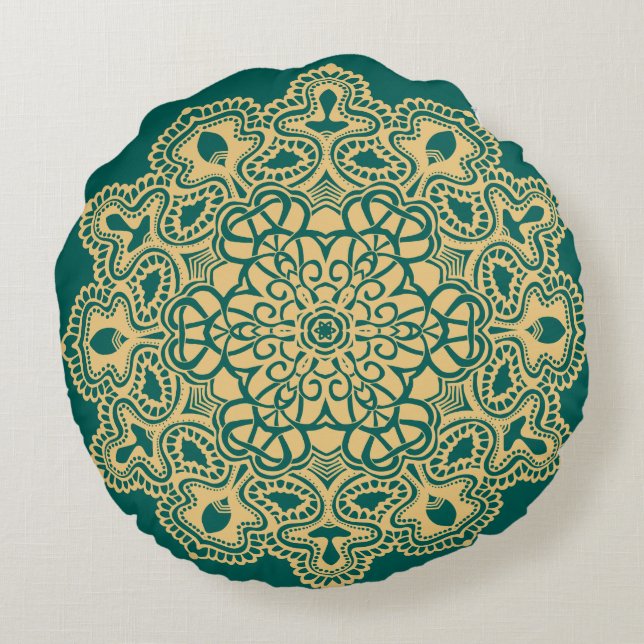 Retro Boho Chic Bohemian Hippie Rosette Mandala Rond Kussen (Achterkant)