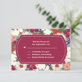 Retro Boho Chic Floral Burgundy Wedding RSVP (Staand voorkant)