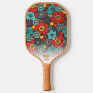 Retro Boho Chic Floral Pattern Aangepaste tekstual Pickleball Paddle