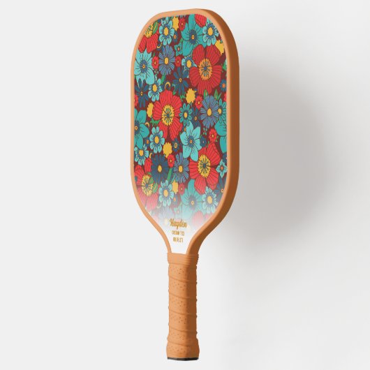Retro Boho Chic Floral Pattern Aangepaste tekstual Pickleball Paddle (Links)