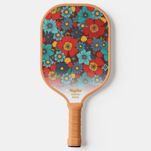 Retro Boho Chic Floral Pattern Aangepaste tekstual Pickleball Paddle (Achterkant)