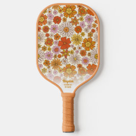 Retro Boho Chic Floral Print Custom Text Cool Pickleball Paddle