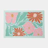 Retro Boho Chic Flowers Mint  Deurmat (Voorkant)