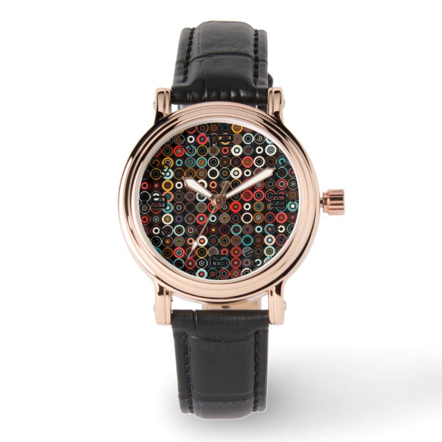 Retro Boho Chic Multicolor Circle Horloge (Voorkant)