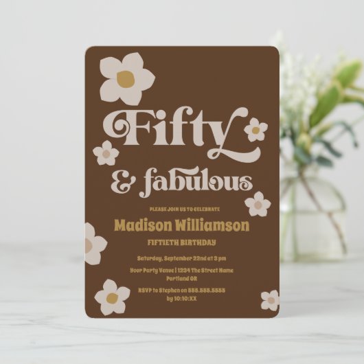 Retro Boho Chocolade Bruin 50 & Fabulous Verjaarda Kaart (Staand voorkant)
