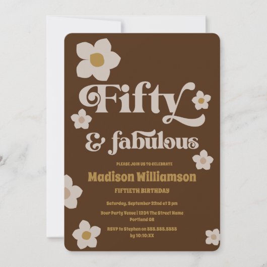 Retro Boho Chocolade Bruin 50 & Fabulous Verjaarda Kaart (Voorkant)