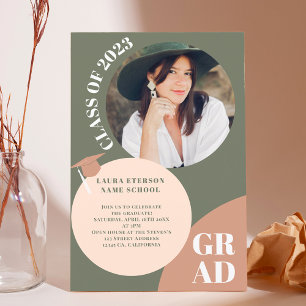 Retro boho cirkel groen bruin 5 foto's afstuderen kaart