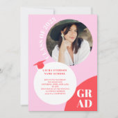 Retro boho cirkelrode roze 5 foto's afstuderen kaart (Voorkant)