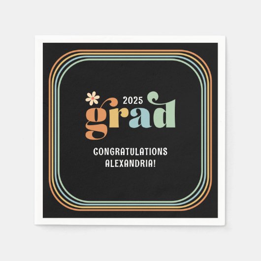 Retro Boho Daisy 2025 Afstudeerder Black Party ser Servet (Voorkant)