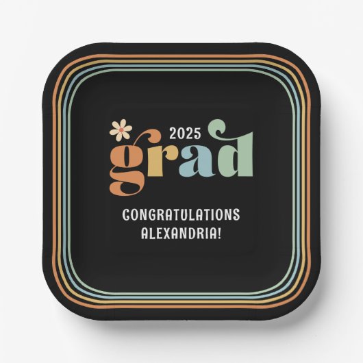 Retro Boho Daisy 2025 Afstudeerder Party Papieren  Papieren Bordje (Voorkant)