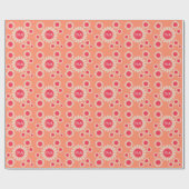 Retro Boho Daisy Bloemen Peach Bruiloft Monogram Cadeaupapier (Vlak)