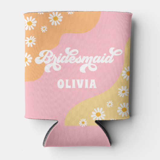 Retro Boho Daisy Persoonlijke Bridesmaid Gift Blikjeskoeler (Voorkant)