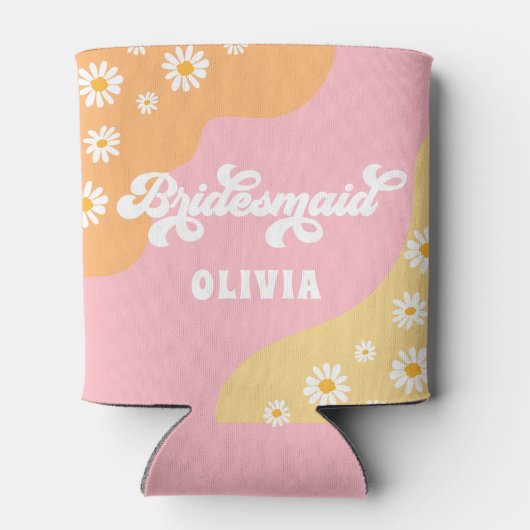 Retro Boho Daisy Persoonlijke Bridesmaid Gift Blikjeskoeler (Achterkant)